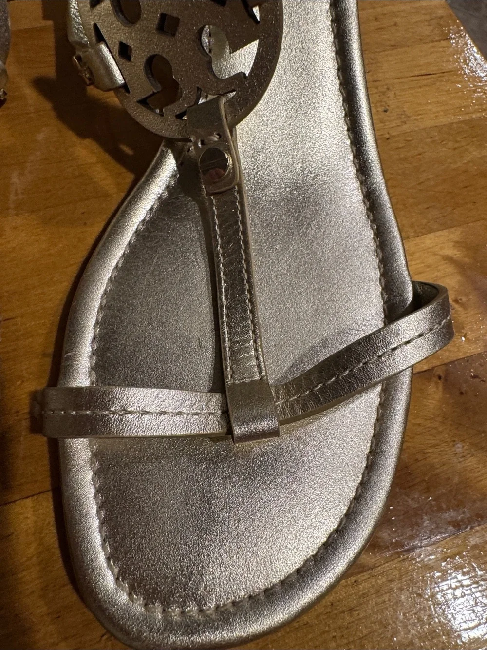 Tory Burch Metallic Gold Logo T-Strap Sandals